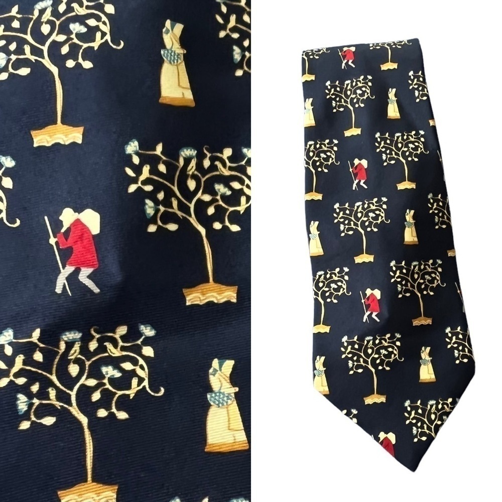 V&A Victoria & Albert Musuem London 100% Silk Tie  Folk Art Tree People Print